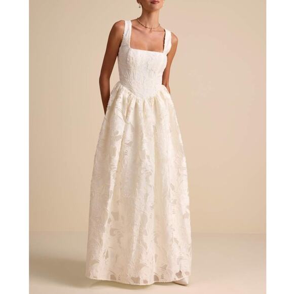 Lulus Dresses & Skirts - Lulus Bridal Corsen Ivory Floral Jacquard Corset A-Line Maxi Dress Wedding Gown